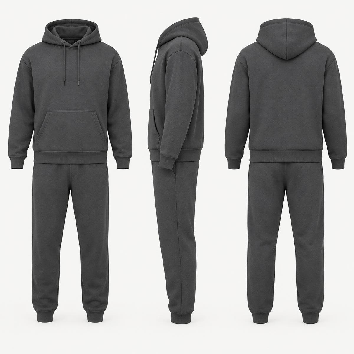 Conjunto de moletom em diferentes ângulos